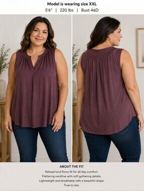 Simply Vera Vera Wang Sleeveless Blouse XXL Plum Polyester